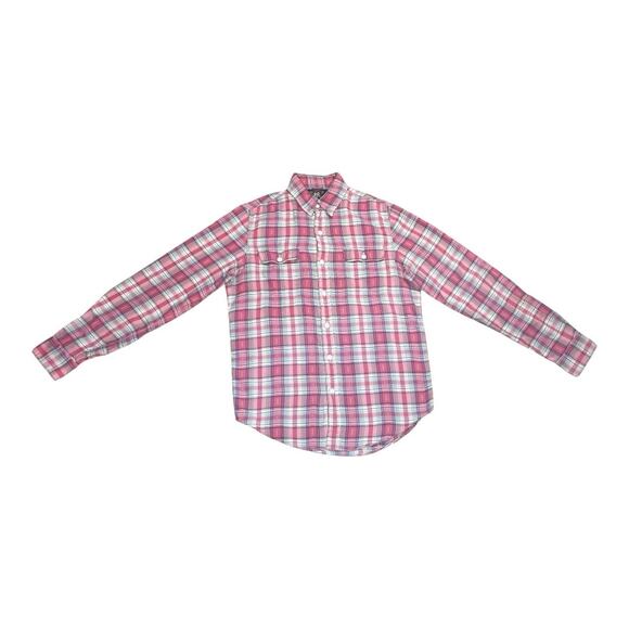 RRL Ralph Lauren Pink Plaid Soft Cotton Button Front Shirt Small